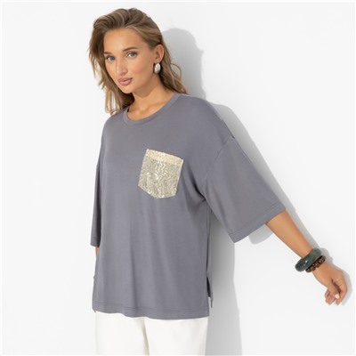 Футболка с декором из пайеток, Красиво живу (серая)