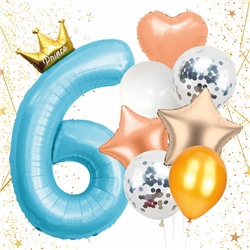 Набор шаров 8 шт "6 - Prince", голубой (цирфа + 7 шаров)