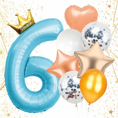 Набор шаров 8 шт "6 - Prince", голубой (цирфа + 7 шаров)