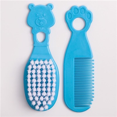 Расчёска детская, щётка для волос в наборе, «Мишка», голубой