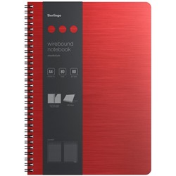 Бизнес-тетрадь А4+, 80л., Berlingo "Steel&Style", клетка, на гребне, 80г/м2, пластик. (полифом) обложка, линейка-закладка, красная