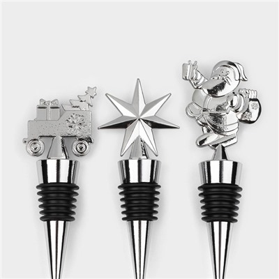 Набор пробок для бутылок Доляна «Новогодний», 3 шт., серебристый