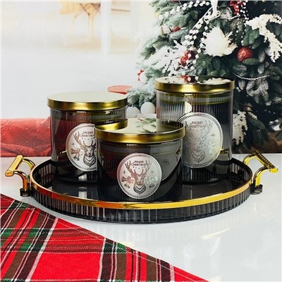 588-727 Набор из 3 банок для сыпучих продуктов 800/650/500мл. на подносе в под.уп.(х6)Стекло