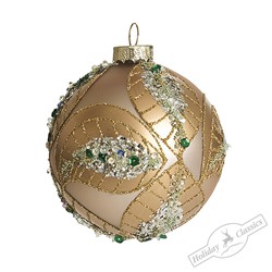 Шар "Лиственный узор" золотой матовый (стекло) 8 см