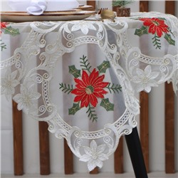 Скатерть новогодняя «Этель. Пуансеттия» с вышивкой, 120×150±5 см, 100% п/э
