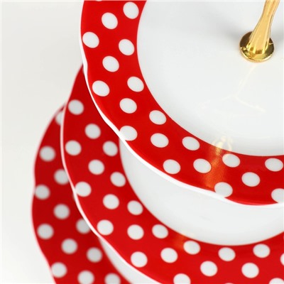 Этажёрка для фруктов и десертов Доляна «Горох», 3 яруса, керамика, d=15.5/17/23 см, красная