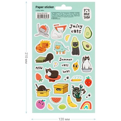 Наклейки бумажные MESHU "Juicy cats", 12*21см, 32 наклейки, европодвес
