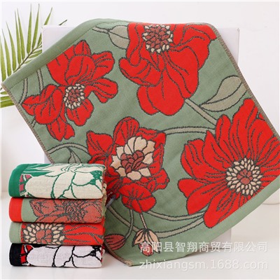 Gaoyang towel Korean flower jacquard four-layer cotton gauze large square towel wipe hands towel kitchen towel factory price wholesale
