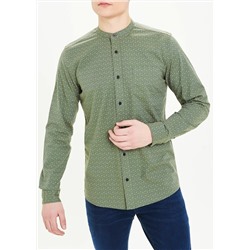 Long Sleeve Slim Fit Grandad Collar Oxford Shirt