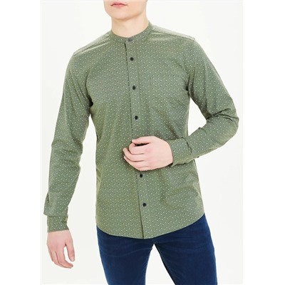 Long Sleeve Slim Fit Grandad Collar Oxford Shirt