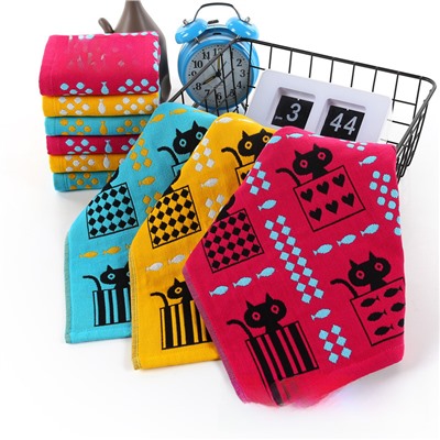 New Poker Cat Four-layer Gauze Square Stainless Hand towel Soft and absorbent Manufacturer Wholesale Kitchen Towel