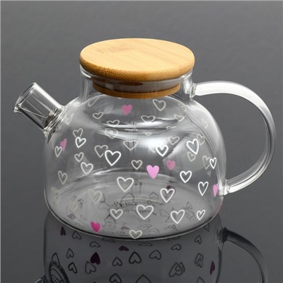 Чайник заварочный с бамбуковой крышкой «Сердечки», 600 мл