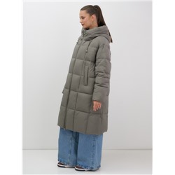 Пальто зимнее утепленное с капюшоном женское темно-серого цвета 7741TC