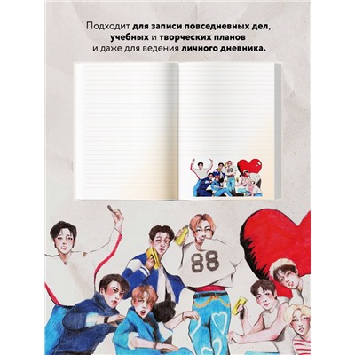 Stray Kids. Блокнот (формат А5, 128 стр., цветной блок, мягкая обложка серая)