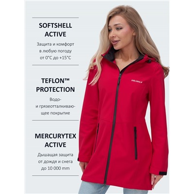 Парка спортивная женская с капюшоном softshell красного цвета 9568Kr