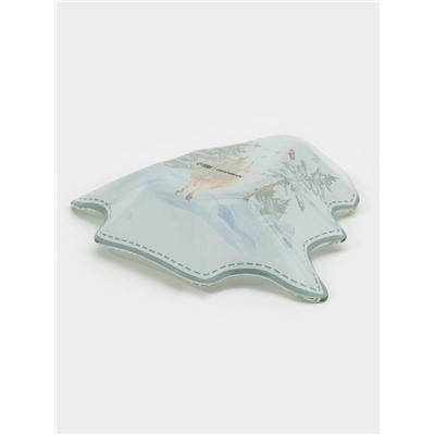 Блюдо новогоднее сервировочное Доляна «Зверьки в лесу», 17.7×18.5×3.5 см, стекло, белое, зелёное