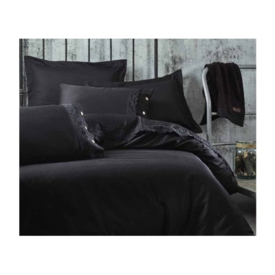 2 сп. Евро Комплект Постельного Белья Cotton Saten Belinda Siyah Çift - EcoCotton