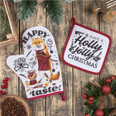 Набор кухонный Happy new taste: варежка-прихватка 20×28 см, прихватка 17×17 100% п/э