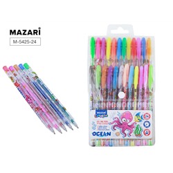 Набор ручек гелевых с блёстками OCEAN 24цв с ароматиз черн 0.9мм MAZARI M-5425-24/Китай