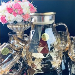 589-017 Набор: кувшин-заварник 1,9 л  и 6 кружек 350 мл золото, в под.уп.(х8)