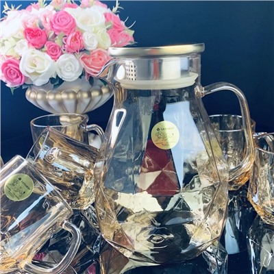 589-017 Набор: кувшин-заварник 1,9 л  и 6 кружек 350 мл золото, в под.уп.(х8)