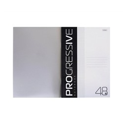 Тетрадь 48л А4ф клетка 65г/кв.м Пластиковая обложка на скобе PROGRESSIVE   Серая