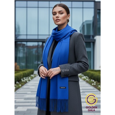 Палантин теплый кашемировый однотонный гладкий Арт 7255Ш/38 ярко-синий