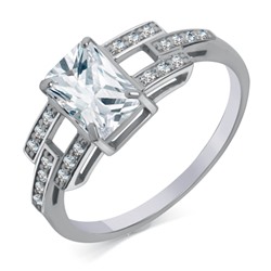 Кольцо с фианитом родированное серебро 925*