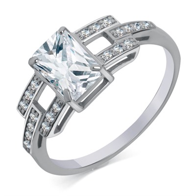 Кольцо с фианитом родированное серебро 925*