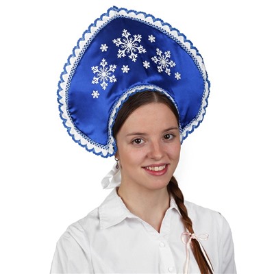Кокошник «Три снежинки», атлас, цвет синий