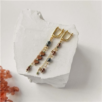 Серьги из гематита зелёные, коричневые оттенки
