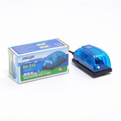 Компрессор для аквариума JINGYE BS-310, прозрачный корпус, 3 л/мин, 2,5 Вт