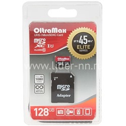 Карта памяти MicroSD 128GB OltraMax К10 (с адаптером) UHS-1 Elite 45 MB/s