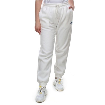 M043 WHITE Брюки спортивные женские на флисе (100% хлопок) 7986