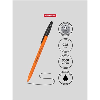 Ручка шариковая ErichKrause R-301 Orange Stick, узел 0.7 мм, чернила чёрные, длина линии письма 2000 метров, штрихкод на ручке