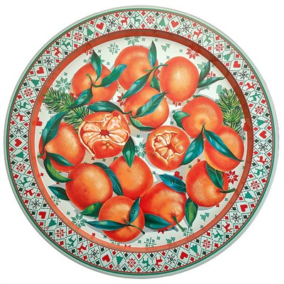 Поднос жестяной круглый 379 мм "Мандарины" Ц379-01753