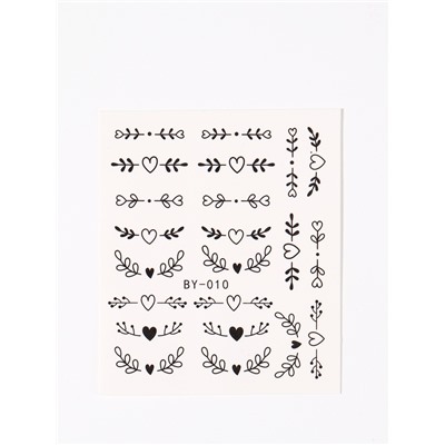 Слайдеры для ногтей «Сердечки и веточки», чёрные