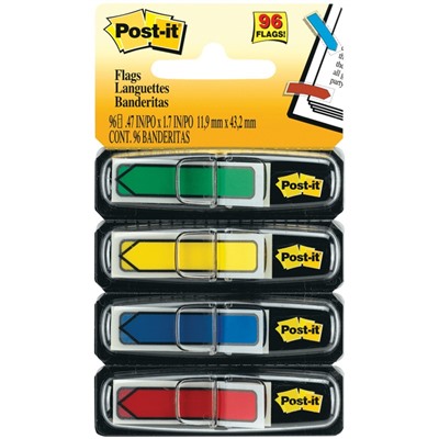 Флажки-закладки Post-it, 45*12мм, 24л*4 цвета, в индивидуальных диспенсерах