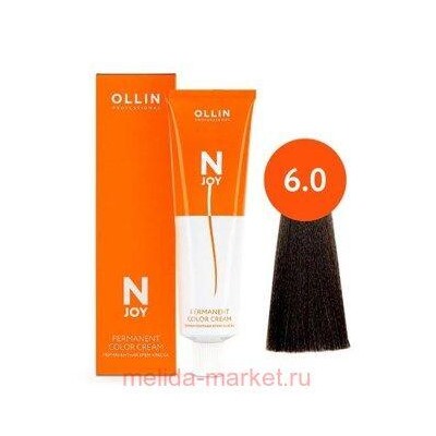 OLLIN "N-JOY" 6/0 – темно-русый, перманентная крем-краска для волос 100мл