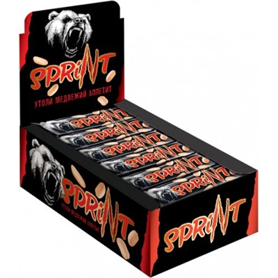 Батончик Sprint с жареным арахисом и мягкой карамелью 50г (упаковка 18 шт) /KDV