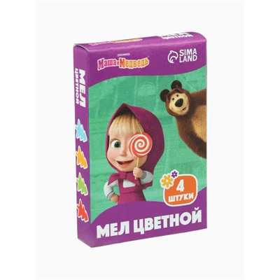 Мелки цветные школьные, 4 шт. «Маша и медведь», прямоугольные