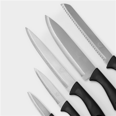 Набор кухонных ножей «Энеолит», 5 предметов: лезвие 8.5 см, 12.5 см, 19.5 см, 20 см, 20 см, чёрный