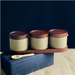 235-113 Набор из 3 банок 250мл с крышками и ложками на подставке TROPICAL в под.уп.(х12)Фарфор