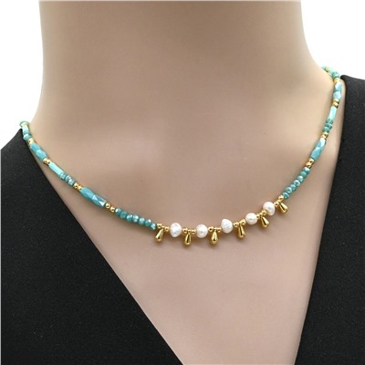 Чокер из циркона с жемчугом цвет лазурный, 41см