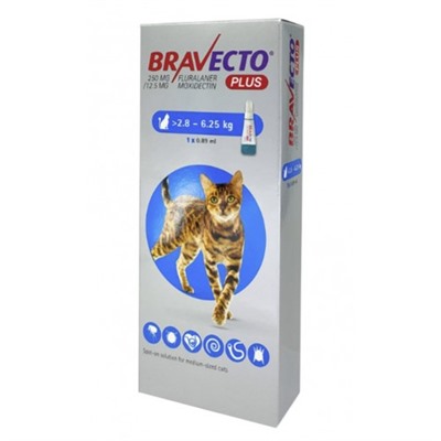 Бравекто Плюс для кошек весом 2.8-6.25 кг капли на холку (1 пипетка)