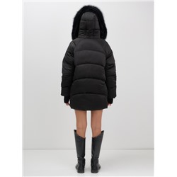 Куртка зимняя женская с мехом и капюшоном тренд черного цвета 7737Ch