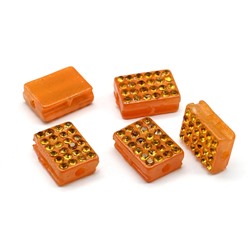 Бусина полимерная со стразами прямоугольник 13*10мм, цв.рыжий (упаковка 5 штук)