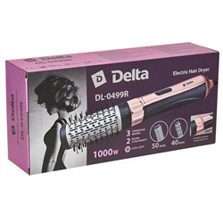 Фен-щетка электрический 1000 Вт с функцией вращения DELTA DL-0499R черный с бежевым