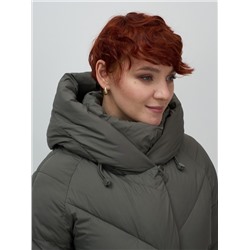 Пальто двубортная зимнее утепленное женское зеленого цвета 7732Z