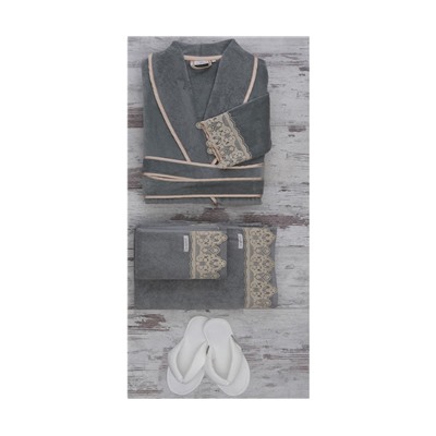 Подарочный Набор Халат + Полотенце + Тапочки (M) Azra Yeşil Bayan Bornoz Seti - Medium- EcoCotton